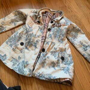Girls Tan/Blue Floral Pea Coat
